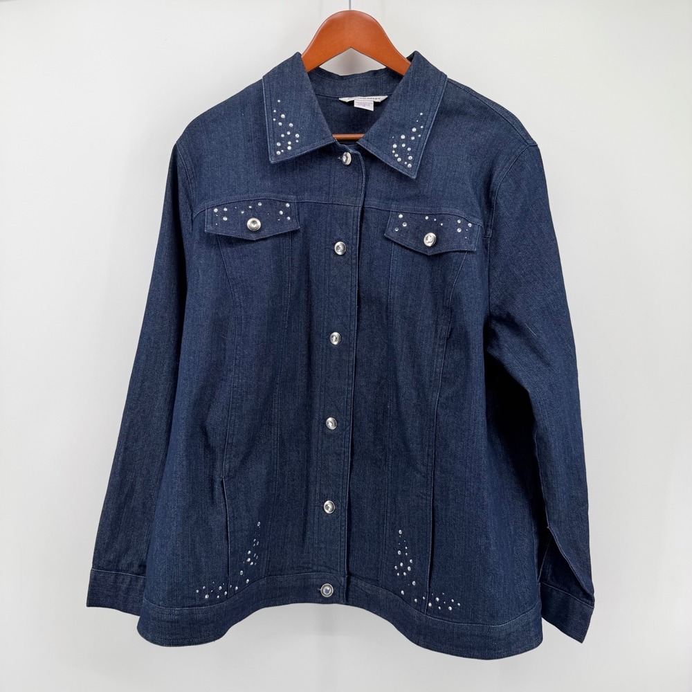 Allison Daley Women's 18 Denim Jacket Dark Wash Rhinestone Embellished Stretch